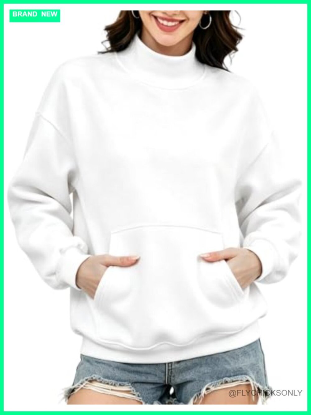 Oversized Mock Neck Sweatshirt Kangaroo Pocket Pullover